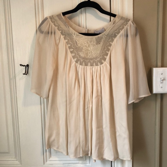 Anthropologie Tops - Flowy cream Anthropologie blouse with embroidery collar